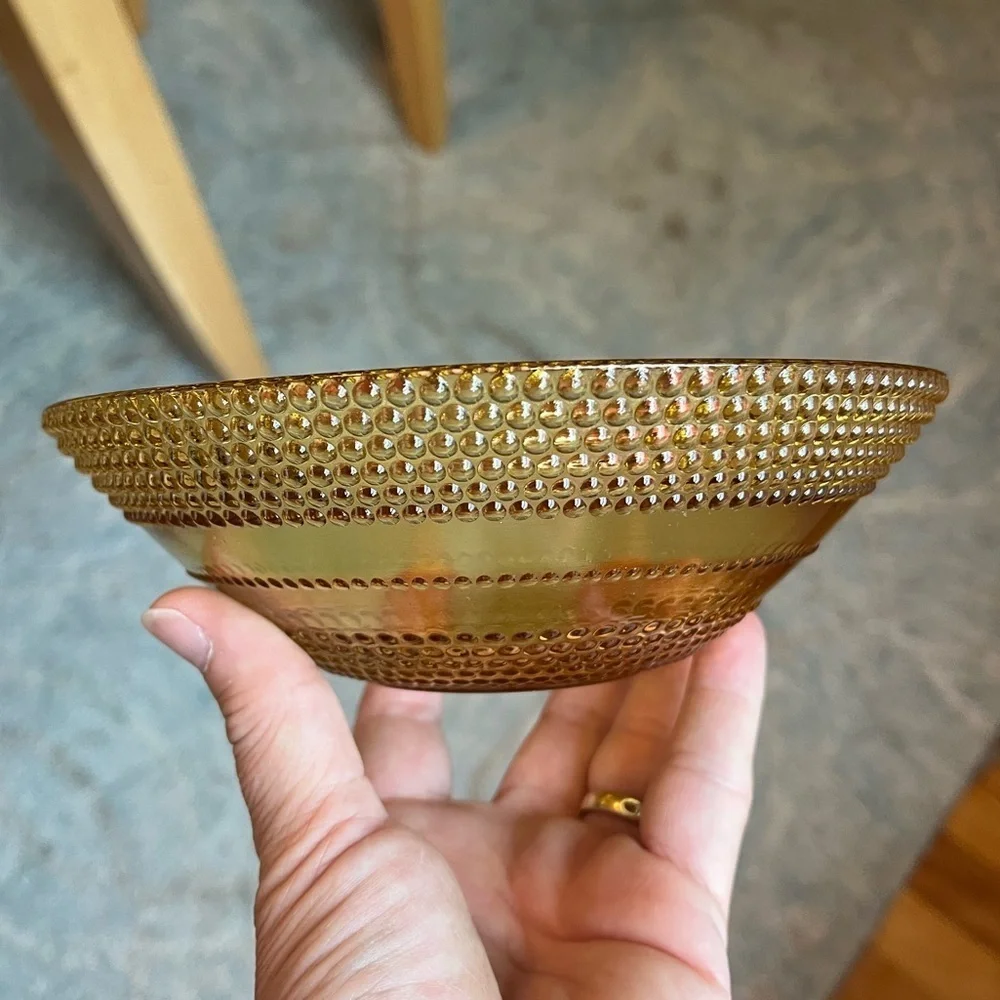 Vintage Amber Glass Cereal Desert Fruit Beaded Bullseye Bowl 6 1/2” X 2 1/8”